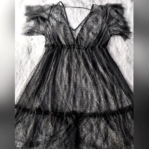 Black Sheer Mesh Cover Up Dress Goth fairy plus 2XL